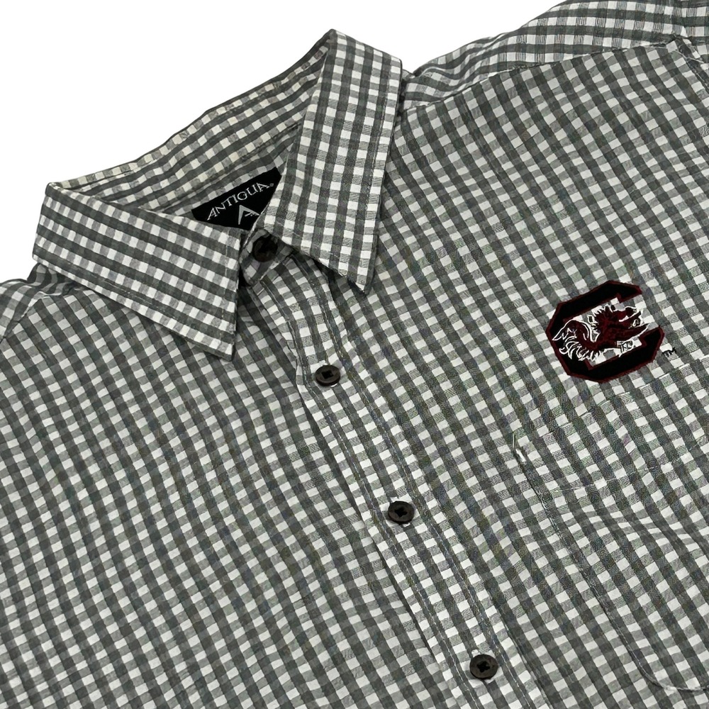 SouthCarolina Gamecocks Shirt Mens Large Gray White Gingham Antigua NCAA